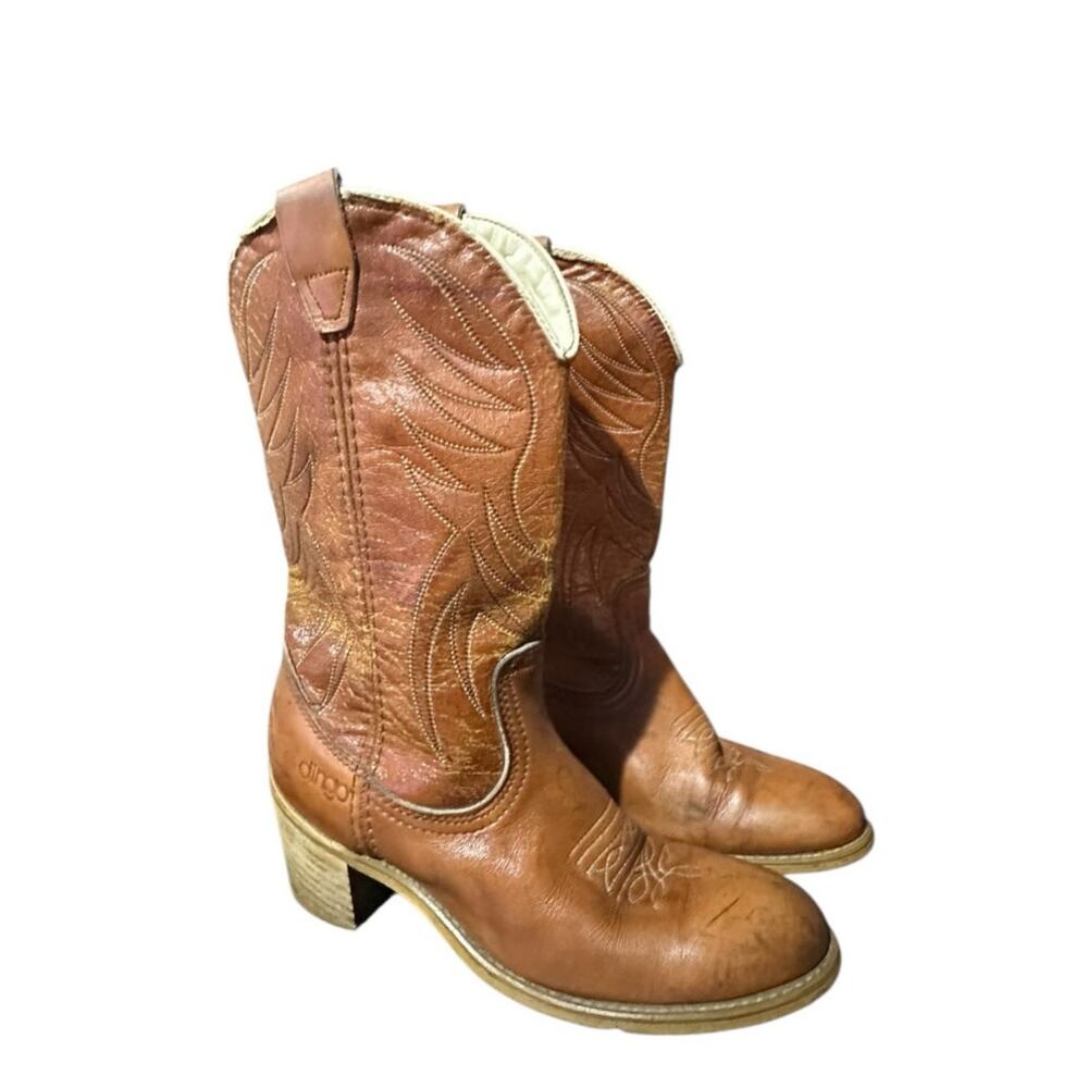 Vintage Dingo Leather Acme Western 9219 Boots Youth Sz 3 M Wheat Tan Distressed